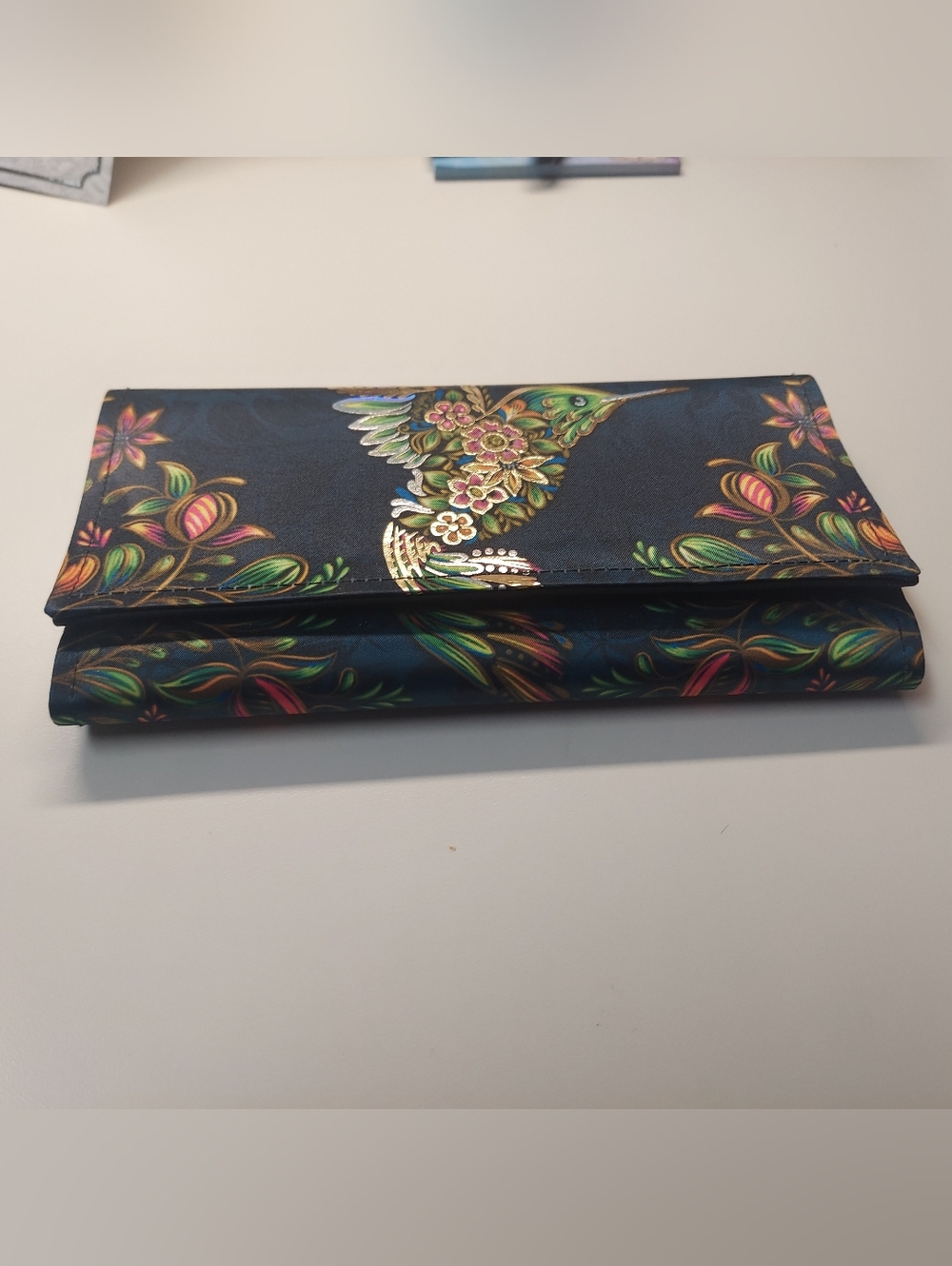 Ay Guey Humming Bird 8" Tri-fold Accordion Wallet Gold Foil Floral Mexican - Picture 2 of 12